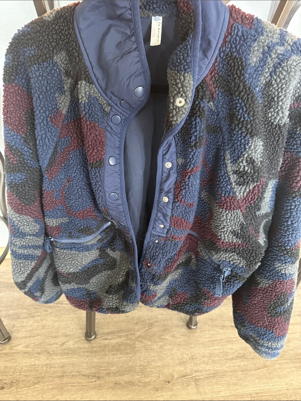FP Movement by Free People Hit the Slopes Blue Multi Camo Sherpa Jacket